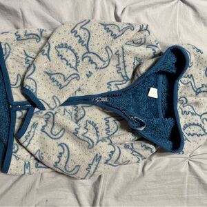 Blue and Cream Dinosaur Print Fleece Jacket